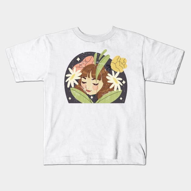 retro plant girl Kids T-Shirt by Dotty42